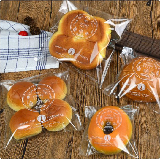 100pcs bun wrapper cookie bag bread storage bag plastic transparent bag adhesive wrappers