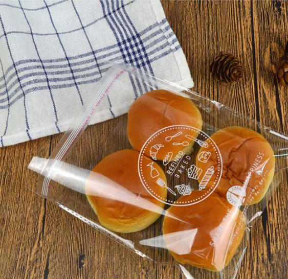 100pcs bun wrapper cookie bag bread storage bag plastic transparent bag adhesive wrappers