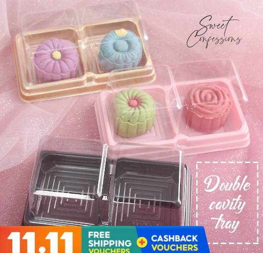 (10pcs) TALL 2 cavity shanghai mooncake tray mooncake box transparent clear pastry double box 双月饼盒