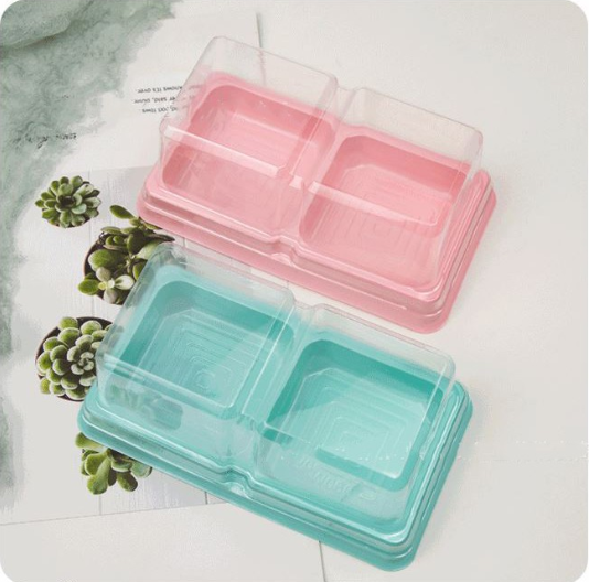 (10pcs) TALL 2 cavity shanghai mooncake tray mooncake box transparent clear pastry double box 双月饼盒