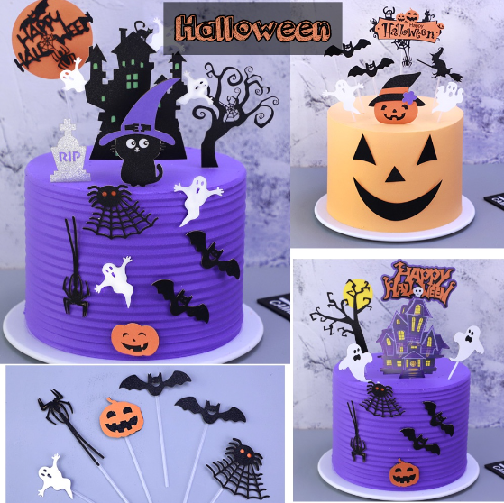 6pcs Halloween cake topper haunted house witch pumpkin cake decoration