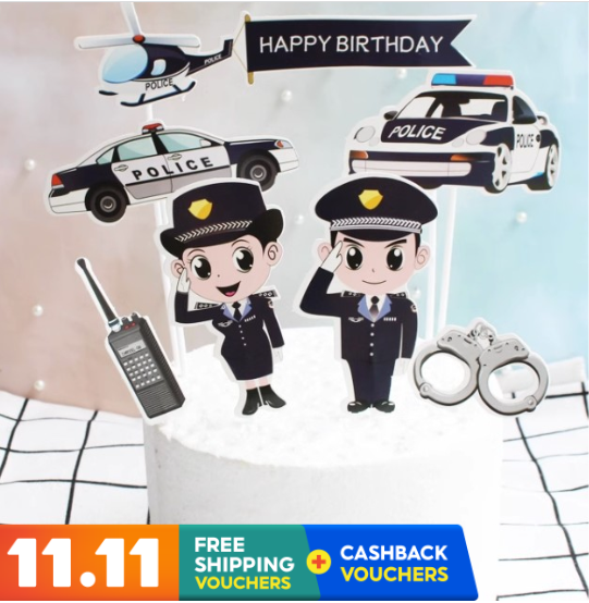 8pcs Police cake topper policeman police car paper toppers for cake decoration 警擦蛋糕