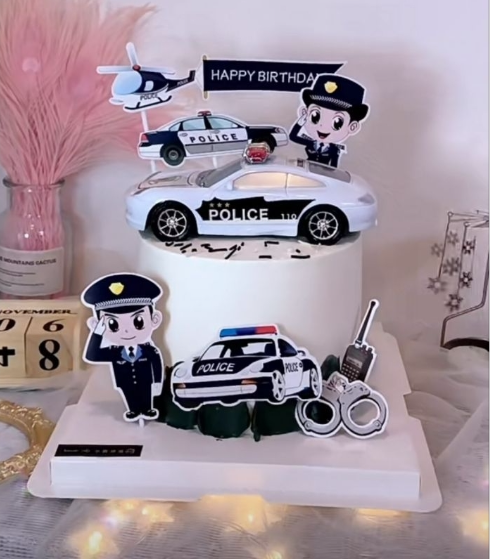 8pcs Police cake topper policeman police car paper toppers for cake decoration 警擦蛋糕