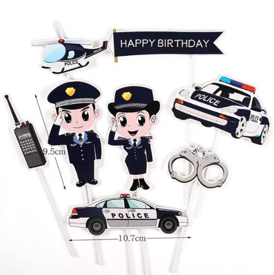 8pcs Police cake topper policeman police car paper toppers for cake decoration 警擦蛋糕