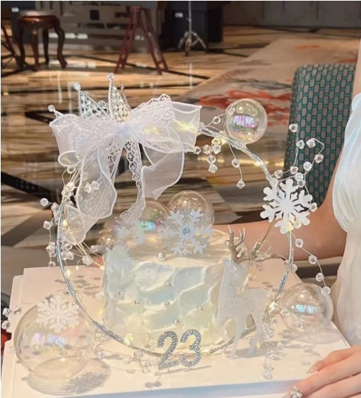 Transparent ball cake topper pearl christmas ball decoration