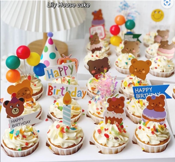 (Toppers) Bear & balloon party children day kids birthday cake decoration topper