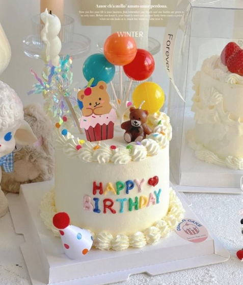 (Toppers) Bear & balloon party children day kids birthday cake decoration topper