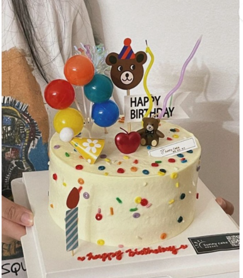 (Toppers) Bear & balloon party children day kids birthday cake decoration topper