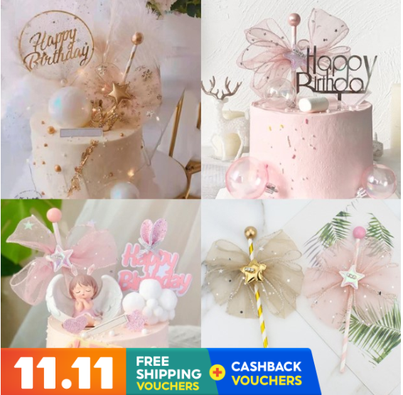 Fairy Wand silver gold pink cake topper princess cake decoration