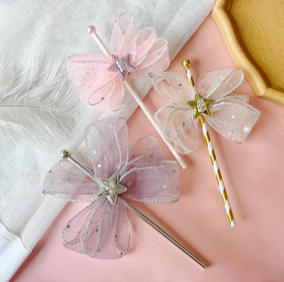Fairy Wand silver gold pink cake topper princess cake decoration