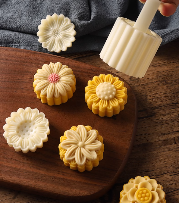 6 pattern rose mooncake mould plunger press 月饼模 50g mooncake presser