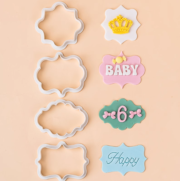 4pcs plaque cookie cutter fondant message board greetings frame biscuit cutter