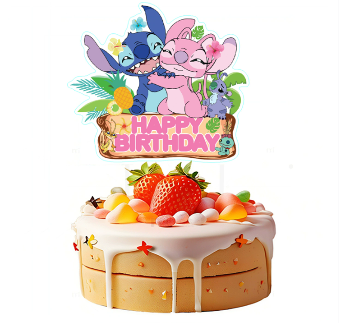 Lilo & Stitch Cake Topper Figurine Cake Decoration Forest Fern Paper Card