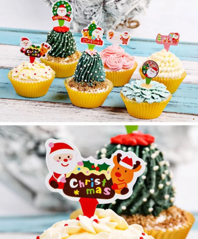 50pcs Christmas Paper toppers for Cupcakes
