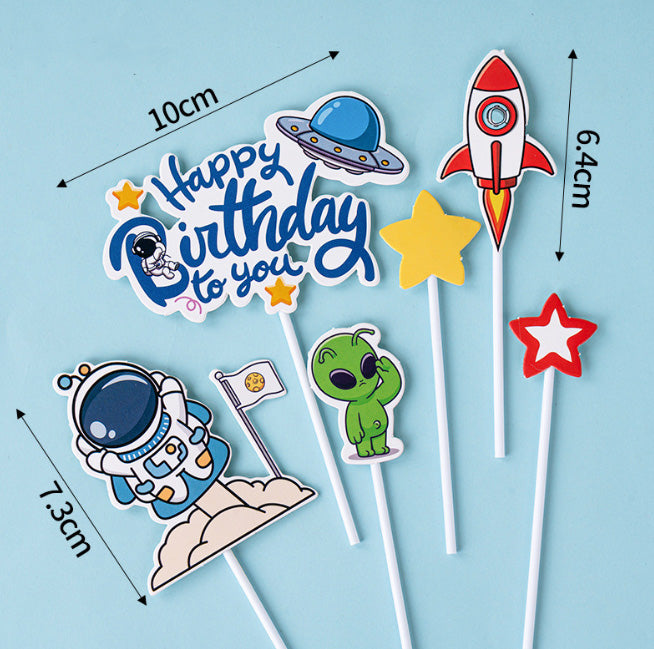 Astronaut cake topper galaxy planet cupcake birthday decoration for kids space travel boy