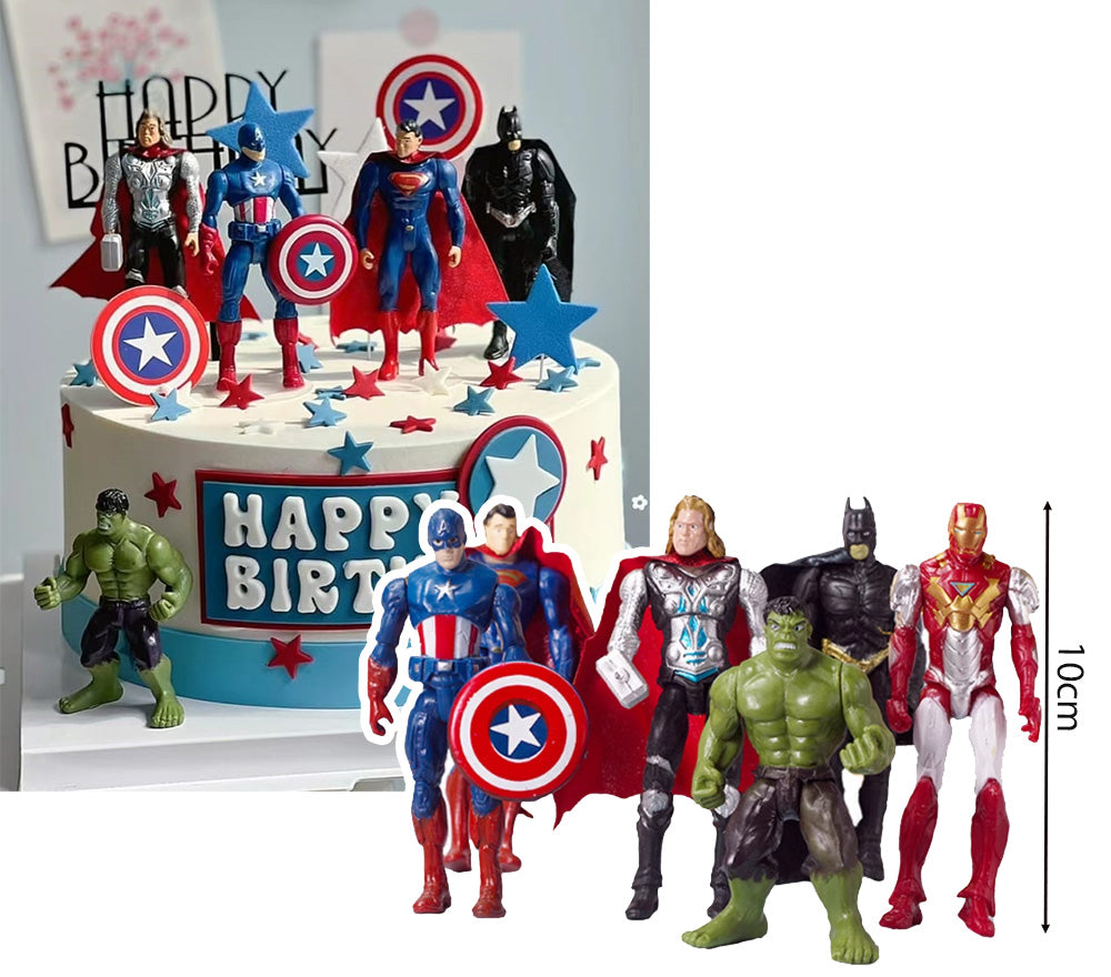 Avengers 6pcs figurine set Captain america iron man thor batman spiderman superman toy figure cake topper