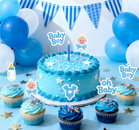 Blue Gender Reveal Baby Boy Cupcake Toppers