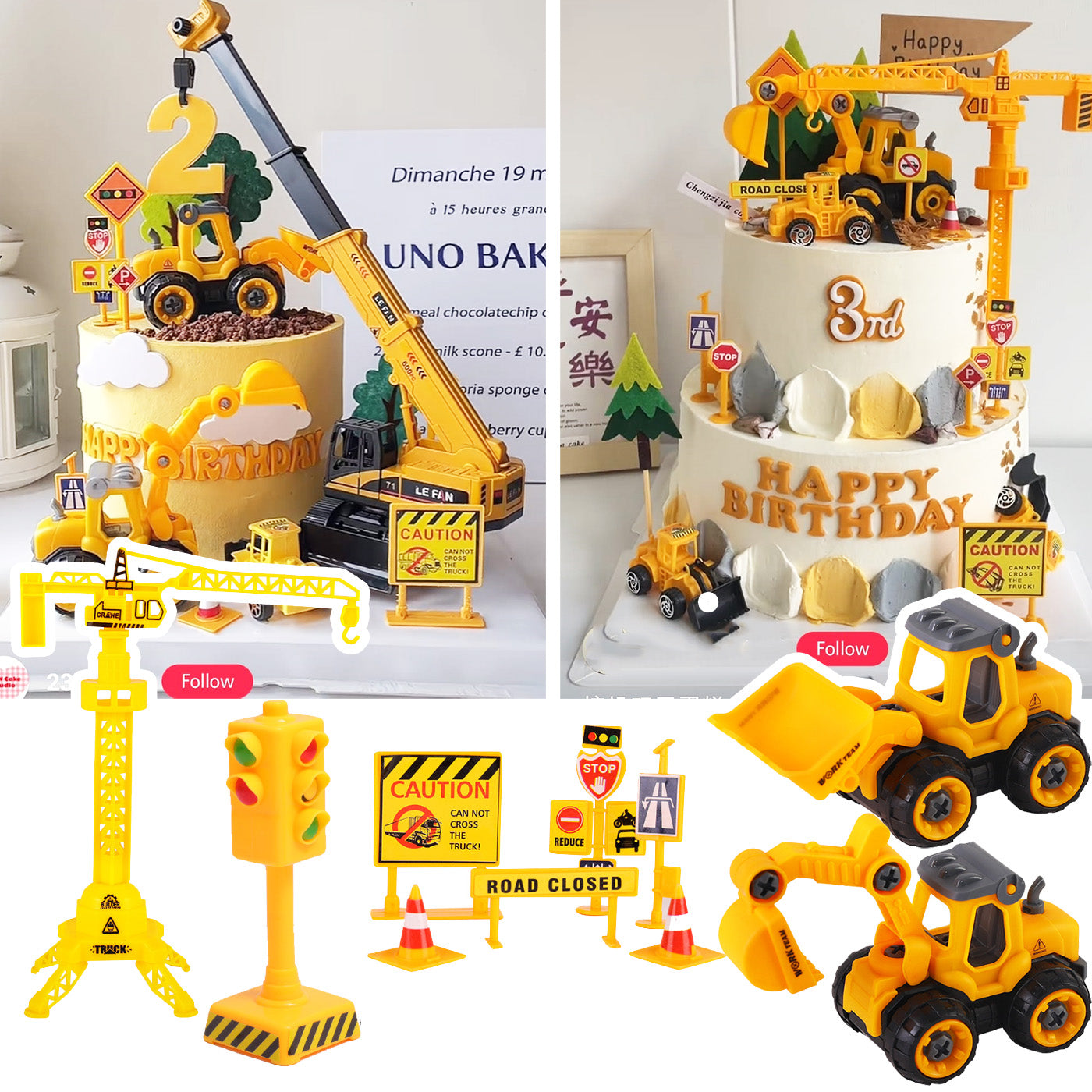🔥Bulldozer excavator crane cake toppers toy figurine transport model car birthday topper