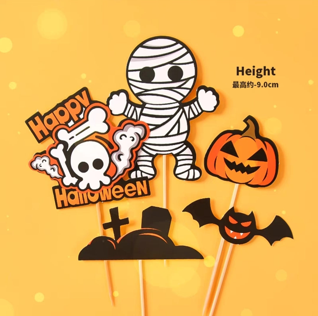 6pcs Halloween cake topper haunted house witch pumpkin cake decoration