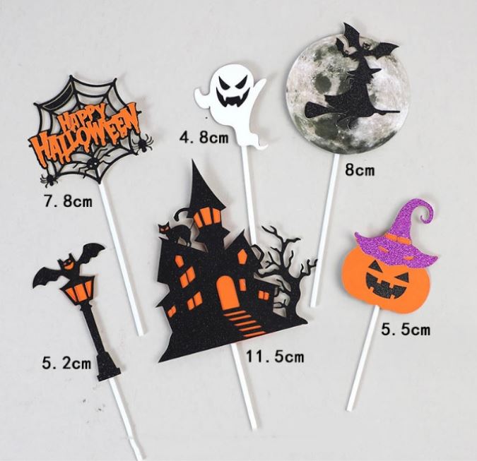 6pcs Halloween cake topper haunted house witch pumpkin cake decoration