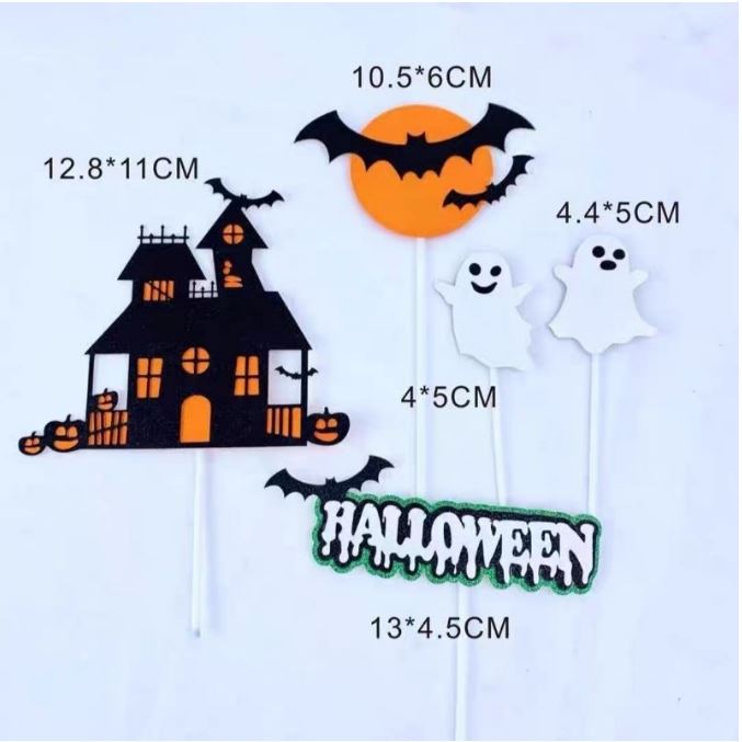 6pcs Halloween cake topper haunted house witch pumpkin cake decoration