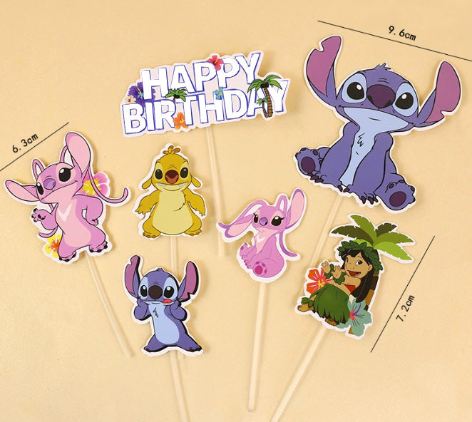 Lilo & Stitch Cake Topper Figurine Cake Decoration Forest Fern Paper Card