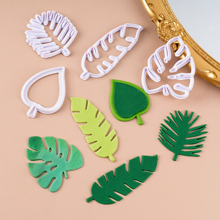 4pc leaf cutter set tropical leaves cake decorating mould monstera fern leaf cutters cut-out animal cake decoration