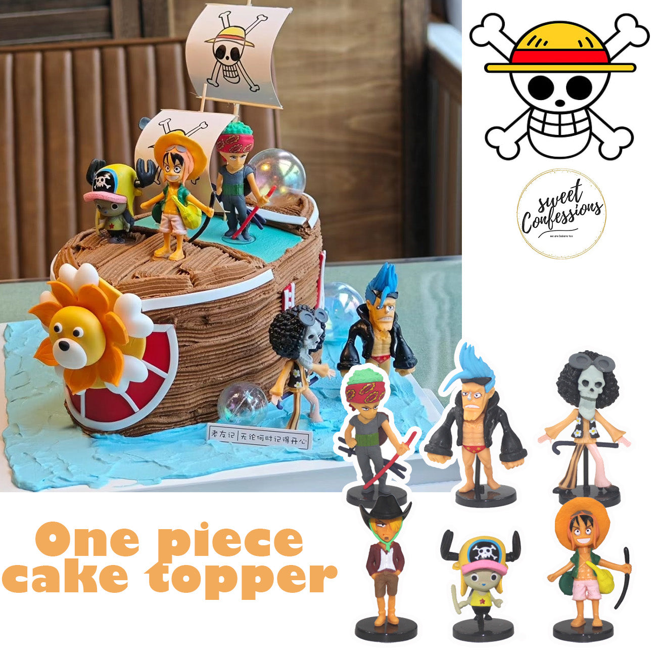 6pcs One piece figurine cake topper pirate decoration