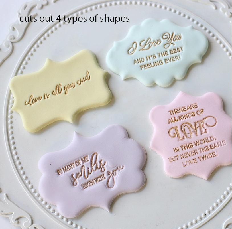 4pcs plaque cookie cutter fondant message board greetings frame biscuit cutter