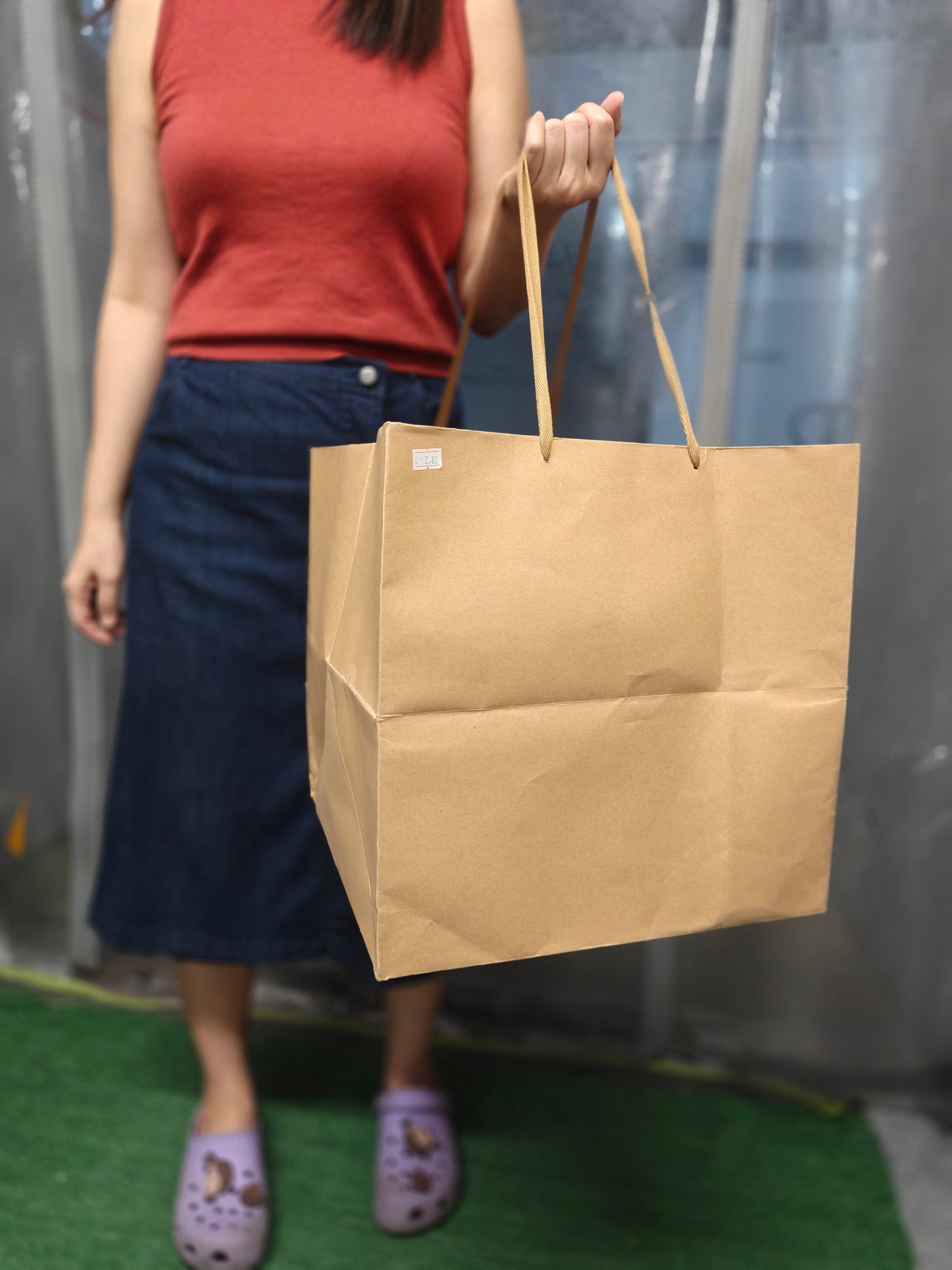 Square paper bag Cake box carrier bag transparent plastic bag gift bag large bottom carrying bag