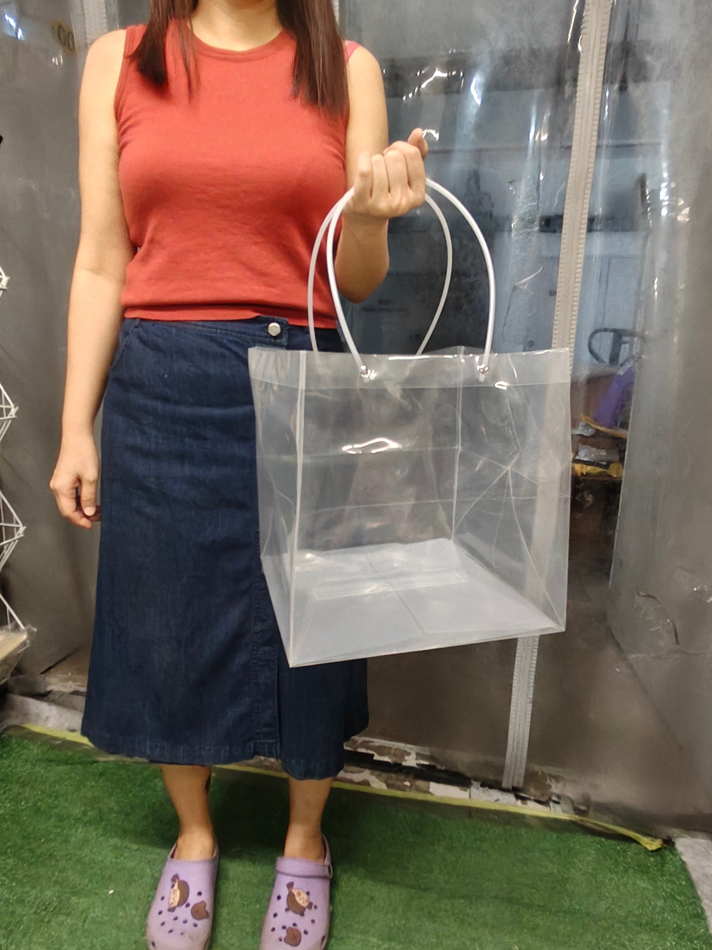 Square paper bag Cake box carrier bag transparent plastic bag gift bag large bottom carrying bag