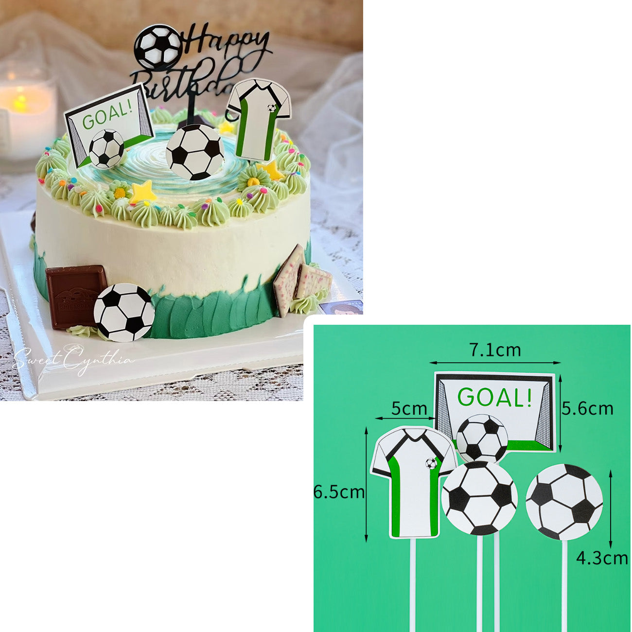 Soccer cake toppers or football cake topper decoration for cupcake