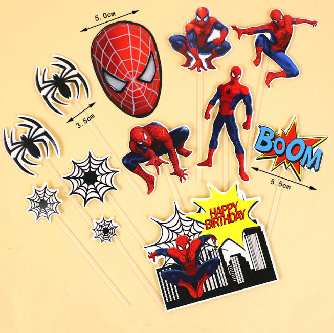 [SG seller] Spiderman marvel avengers figures for decorating kids birthday cake topper spider black web topper