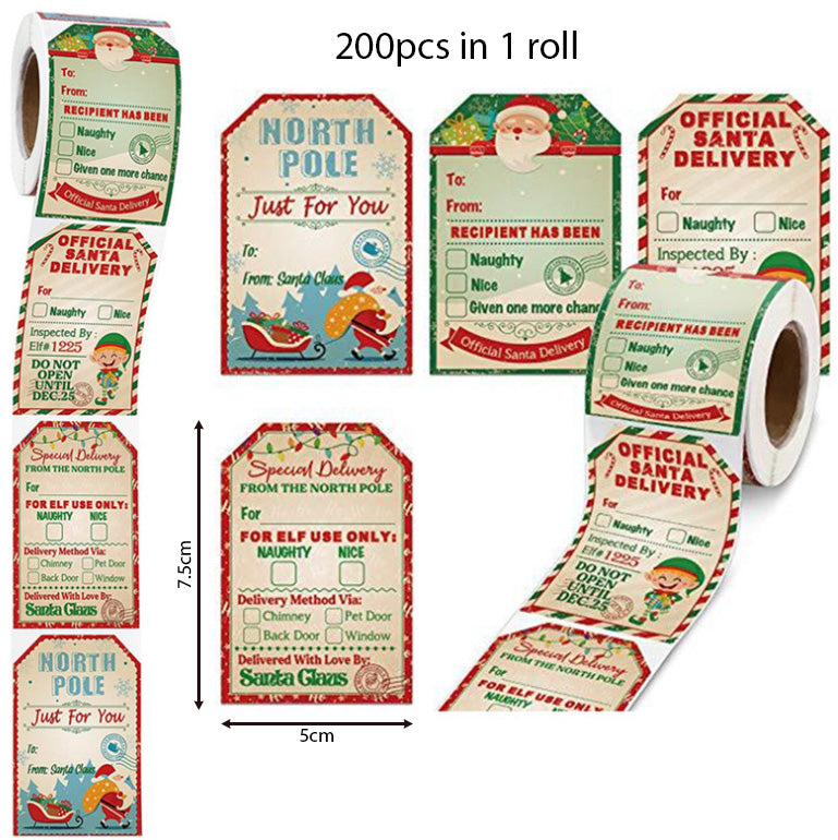 200pcs Christmas Stickers Xmas labels Gift Tag
