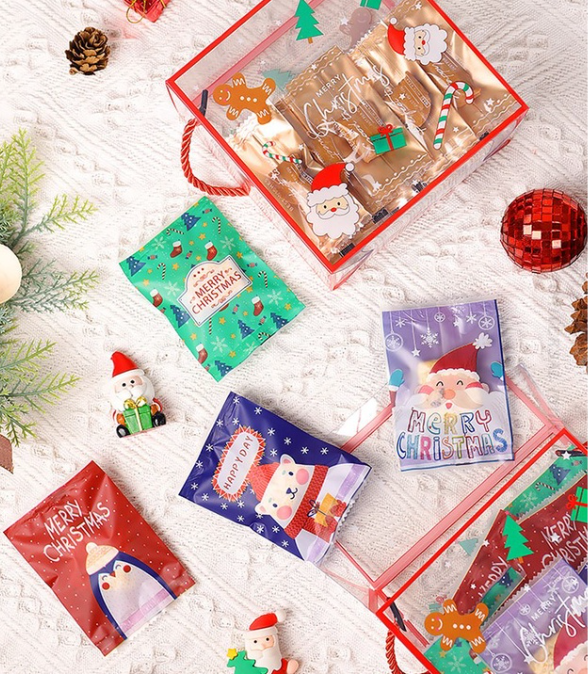 🔥 100pcs christmas packaging bag xmas cookie bag merry christmas gift bag red biscuit heat sealed sealer wrapper