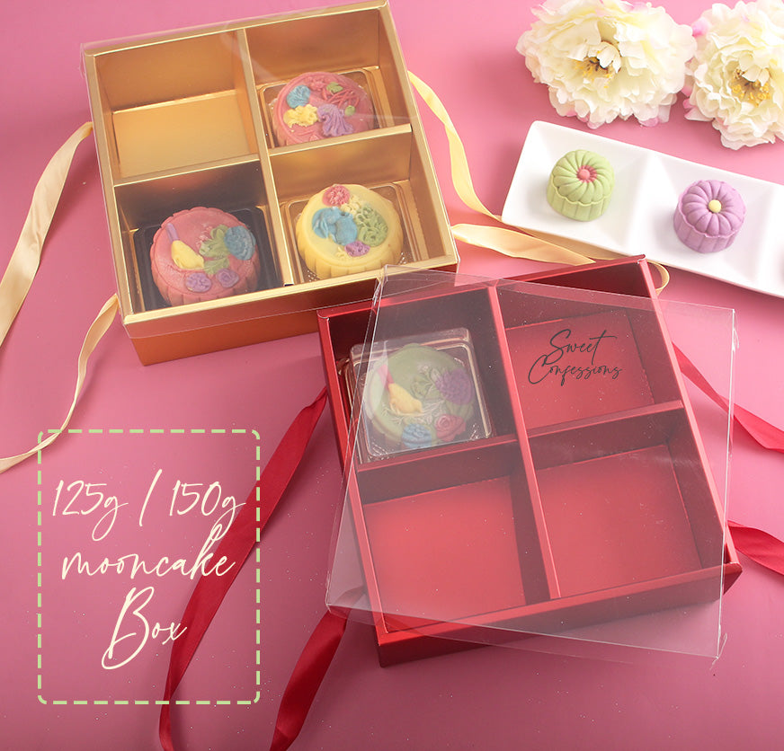 125g /150g gift box mooncake box red gold festive shimmer 4 cavity packaging box
