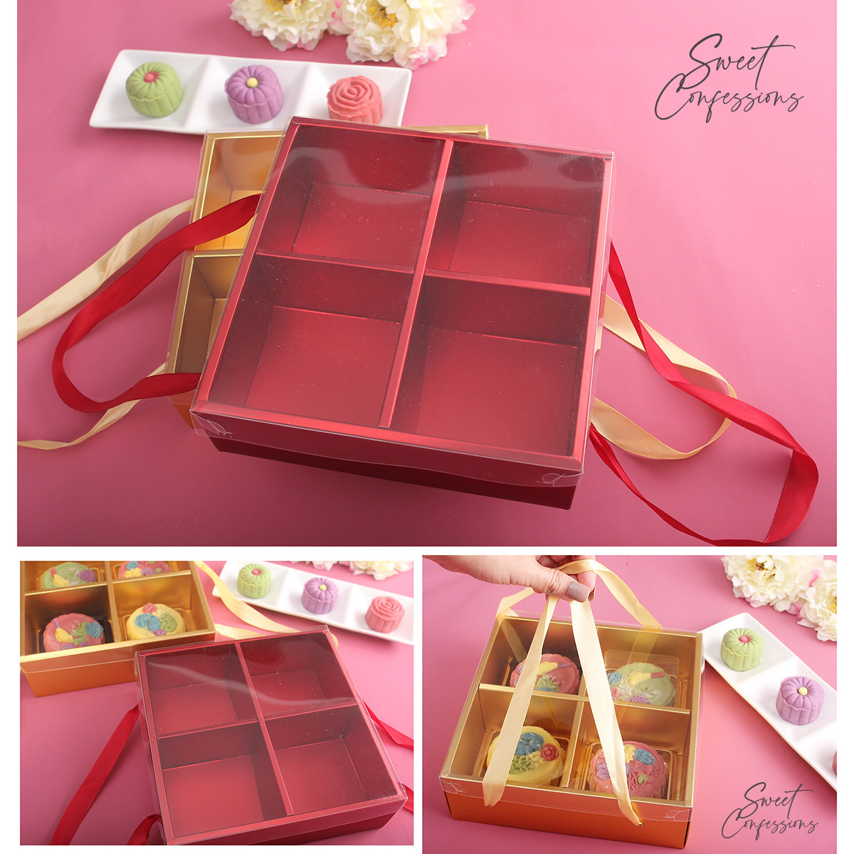 125g /150g gift box mooncake box red gold festive shimmer 4 cavity packaging box