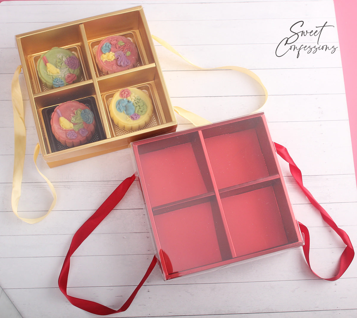 125g /150g gift box mooncake box red gold festive shimmer 4 cavity packaging box