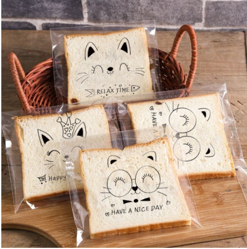 100pcs bun wrapper cookie bag bread storage bag plastic transparent bag adhesive wrappers