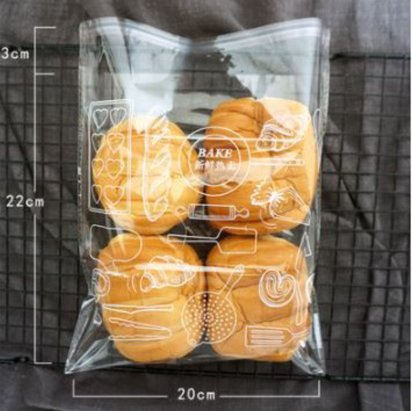 100pcs bun wrapper cookie bag bread storage bag plastic transparent bag adhesive wrappers
