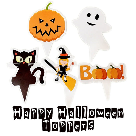 25pcs Cake toppers - halloween toppers black cat pumpkin ghost witch cake topper
