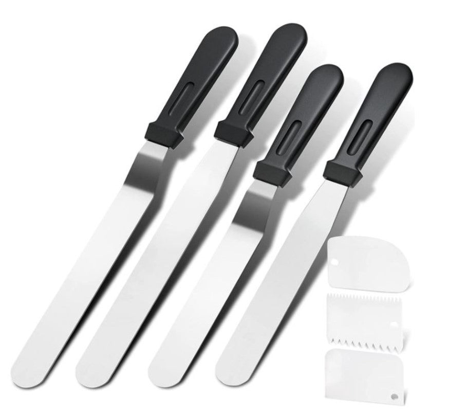 🇸🇬3pcs / 7pcs LONG offset spatula angled smoother palette knife stainless steel buttercream spreader