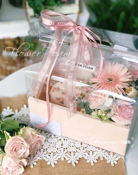 Gift box - Cake & flowers packaging box clear transparent 2 in 1 gift set bouquet box