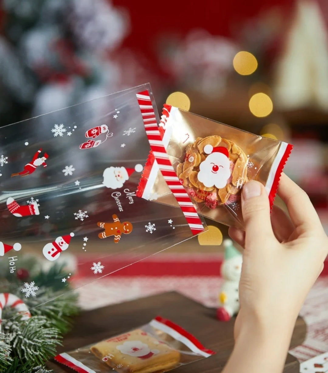 100pcs christmas packaging bag xmas cookie bag merry christmas gift bag red biscuit heat sealed sealer wrapper