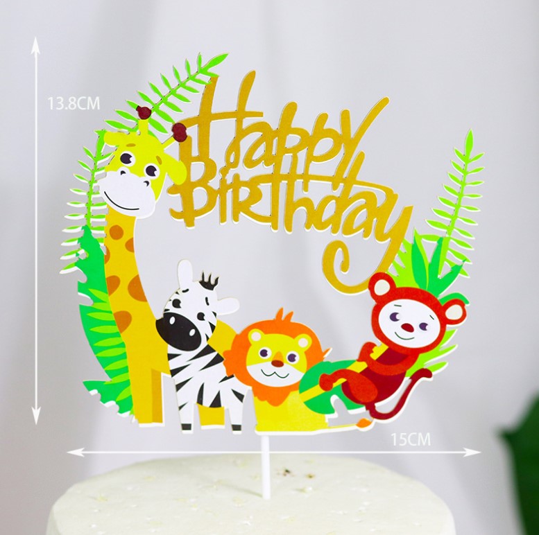 Safari animal figurine cake topper in lion giraffe pig elephant fox panda rabbit cake decoration