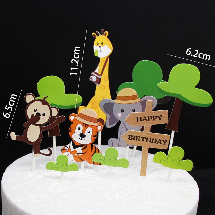 Safari animal figurine cake topper in lion giraffe pig elephant fox panda rabbit cake decoration