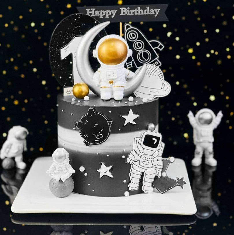 Astronaut cake topper galaxy planet cupcake birthday decoration for kids space travel boy
