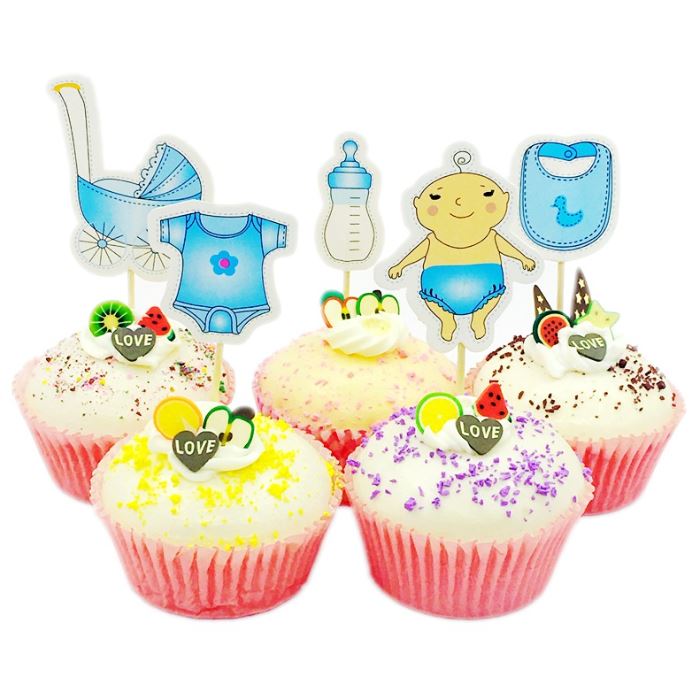 24pcs Cocomelon Baby cupcake toppers gender reveal sesame street topper it's a girl boy baby shower cake decoration tag