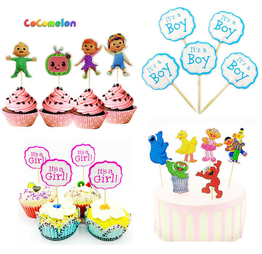 24pcs Cocomelon Baby cupcake toppers gender reveal sesame street topper it's a girl boy baby shower cake decoration tag