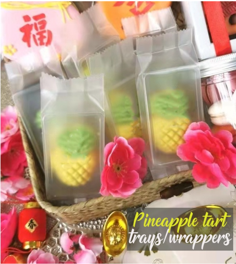 🇸🇬(50pcs trays/bags) SEALING bag tray pineapple tart long transparent box heat sealer wrapper cookie bags